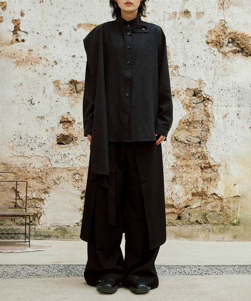 Cross Stand Collar Scarf Blouse