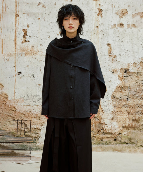 Cross Stand Collar Scarf Blouse