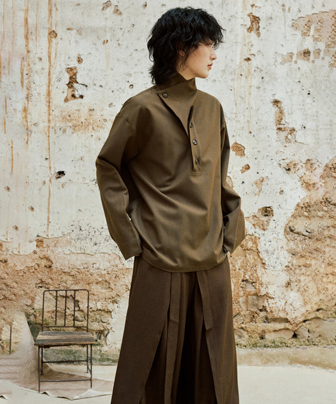 Retro Button Stand Collar Blouse