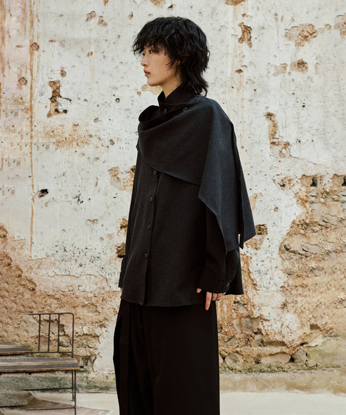 Cross Stand Collar Scarf Blouse