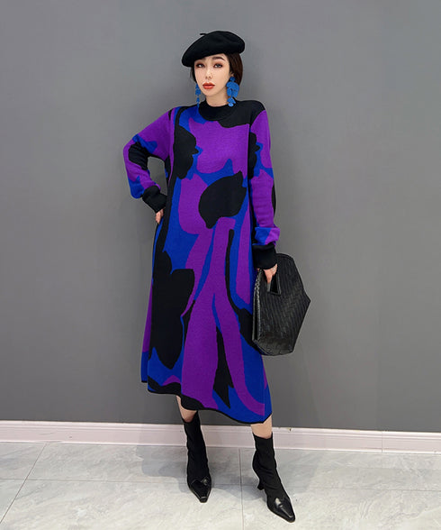 Blocking Collar Knit Dress