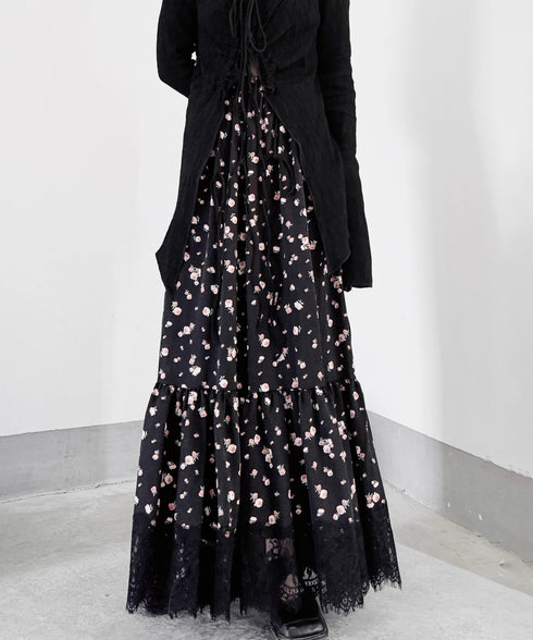 Hem Lace Flower Flare Skirt