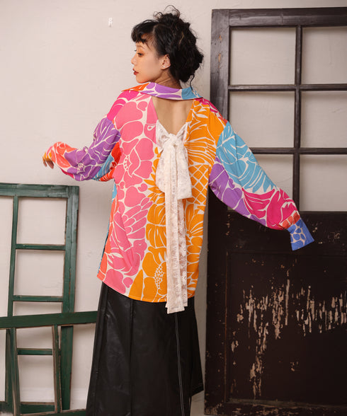Open Back Floral Blouse