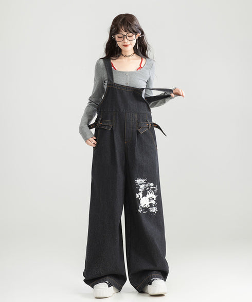Wide-leg Denim Overalls