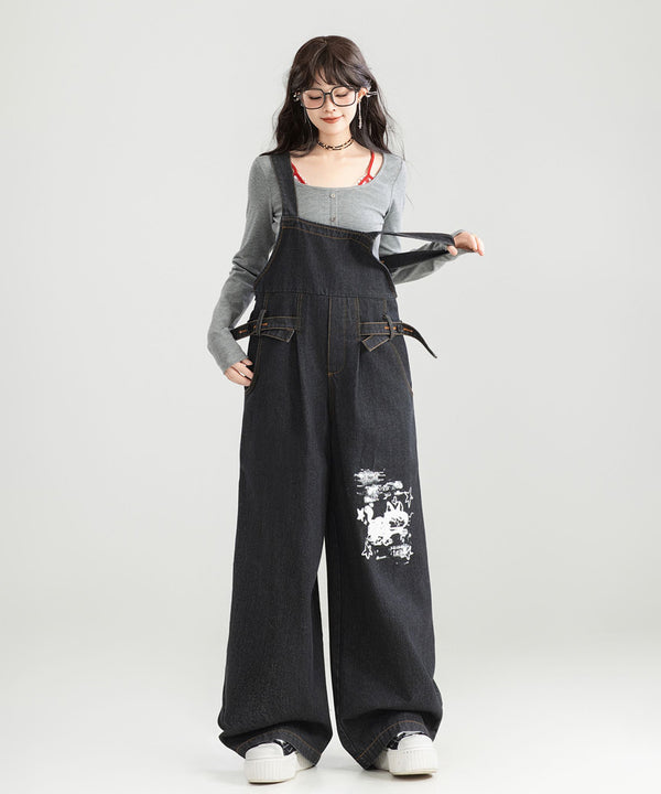 Wide-leg Denim Overalls