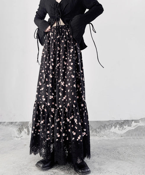 Hem Lace Flower Flare Skirt