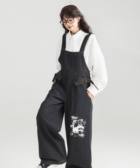 Wide-leg Denim Overalls