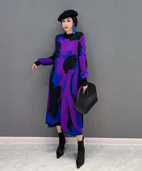 Blocking Collar Knit Dress