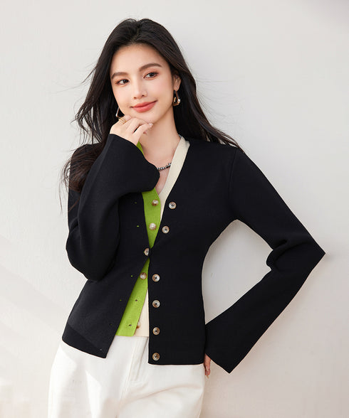 Contrast Double Cardigan