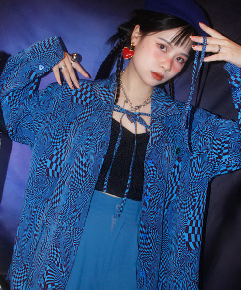 Checkerboard Drawstring Blouse