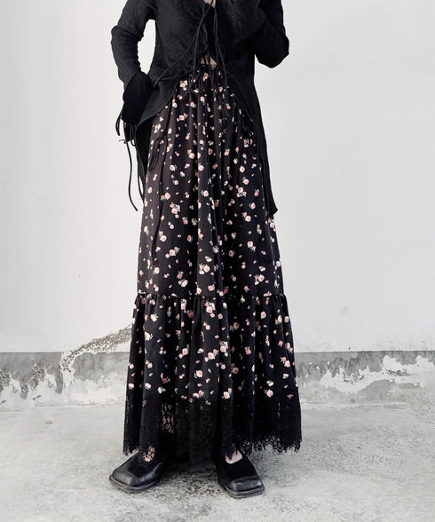 Hem Lace Flower Flare Skirt
