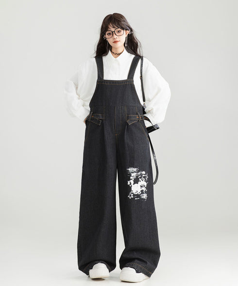 Wide-leg Denim Overalls