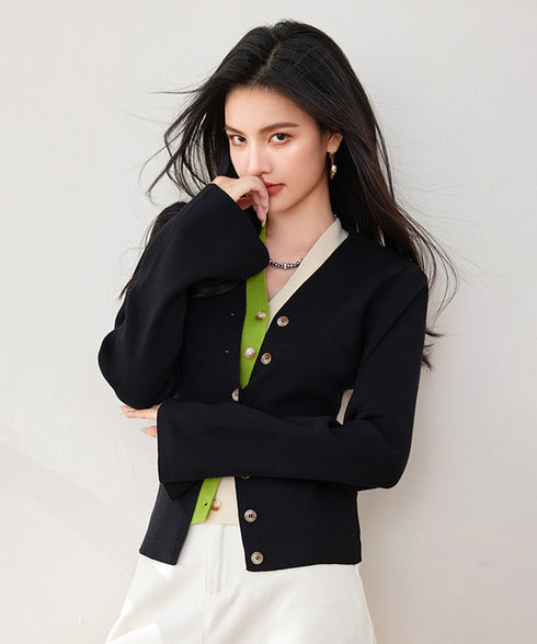 Contrast Double Cardigan
