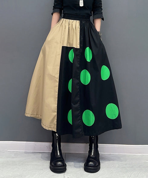 Dot Print Blocking Flare Skirt