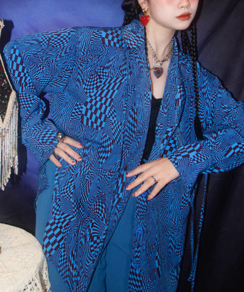 Checkerboard Drawstring Blouse