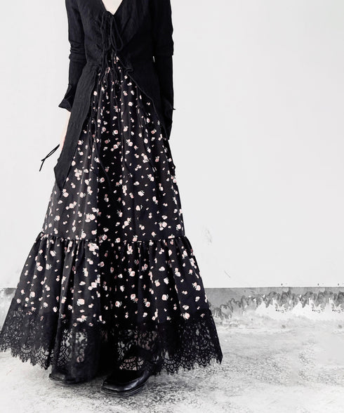 Hem Lace Flower Flare Skirt