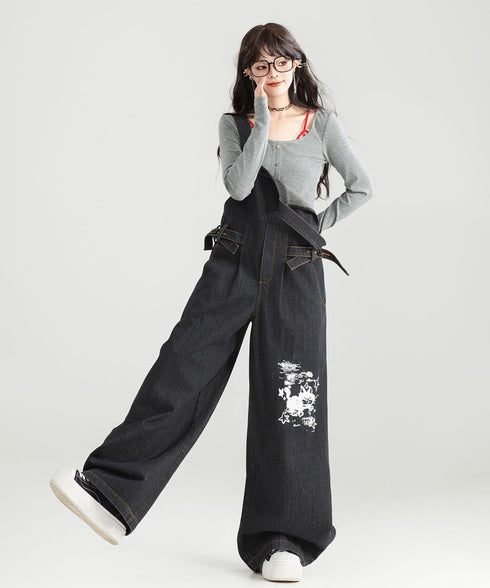 Wide-leg Denim Overalls