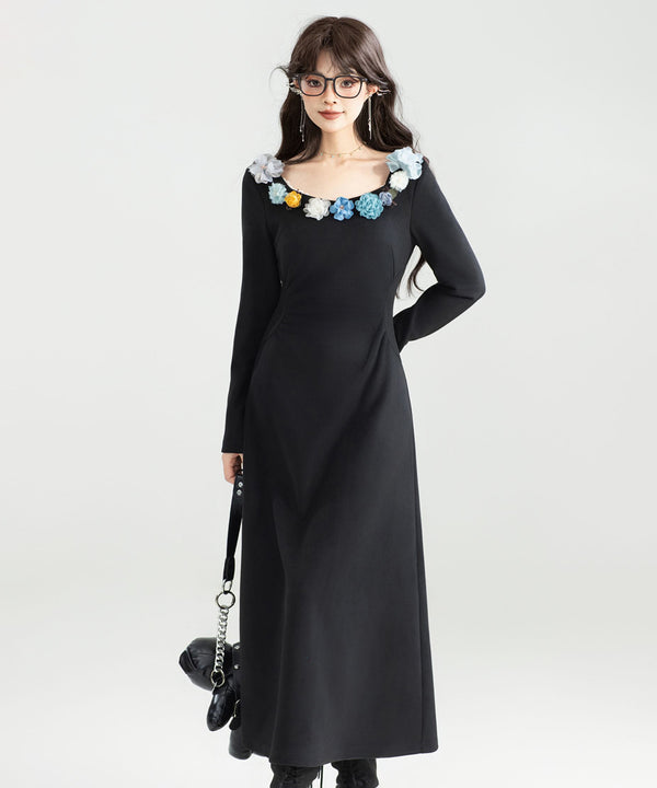 Flower Decoration U-neck Dress