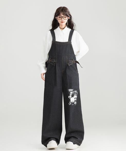 Wide-leg Denim Overalls