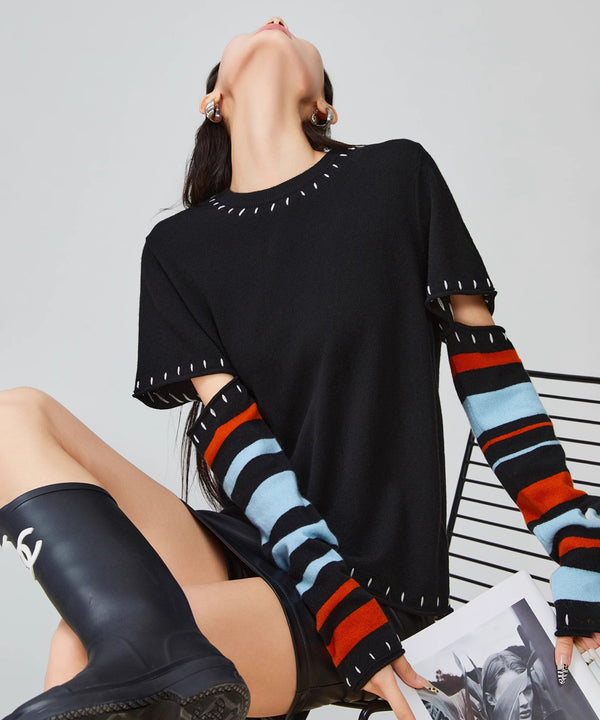 Striped Cut-out Sleeve Sweater