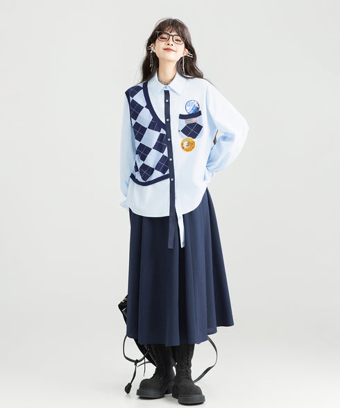 Faux Two-piece Blouse