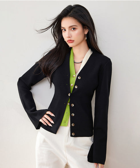 Contrast Double Cardigan