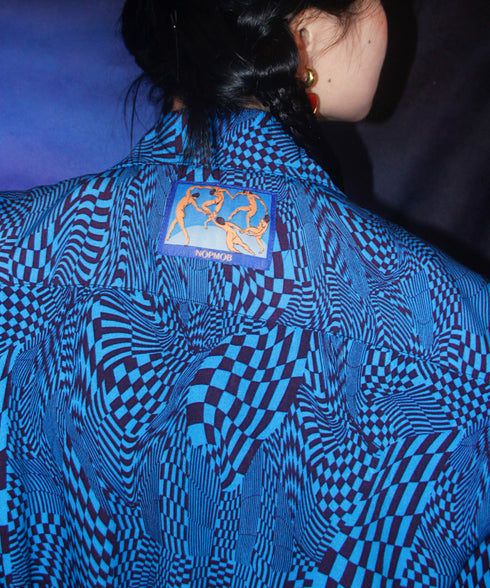 Checkerboard Drawstring Blouse