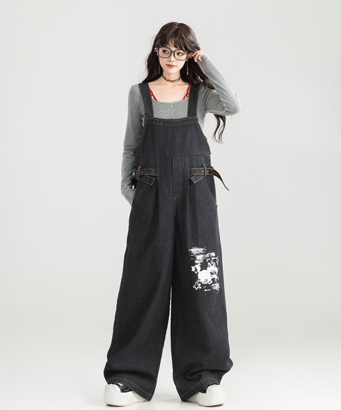 Wide-leg Denim Overalls