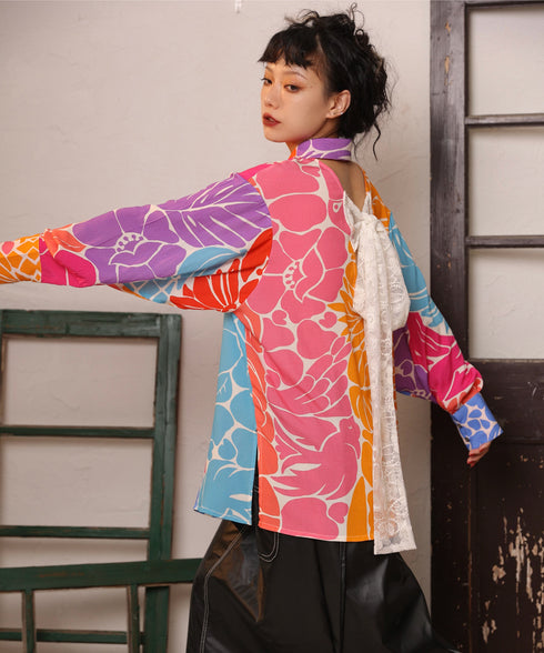 Open Back Floral Blouse