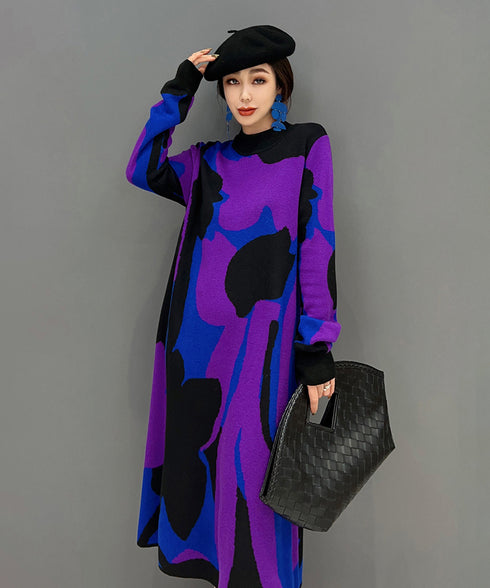 Blocking Collar Knit Dress