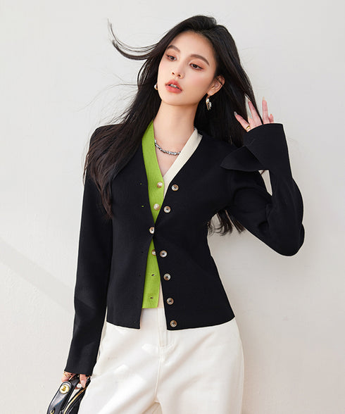 Contrast Double Cardigan