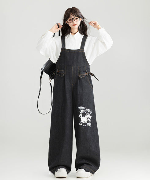 Wide-leg Denim Overalls