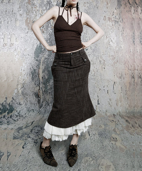 Pinstripe Lace Hem Skirt