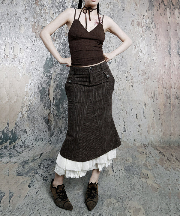 Pinstripe Lace Hem Skirt