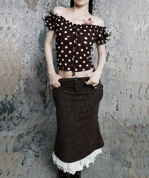 Pinstripe Lace Hem Skirt