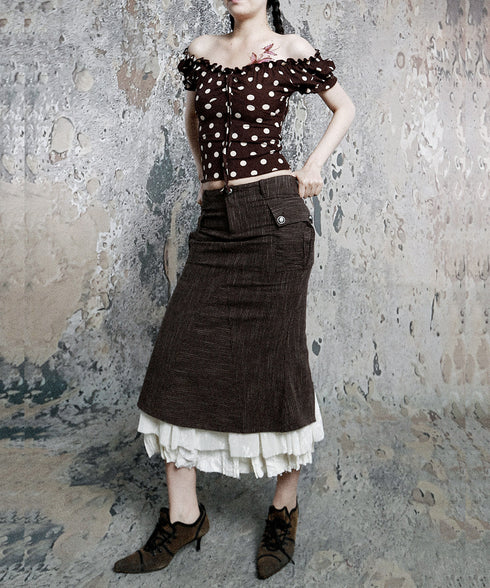 Pinstripe Lace Hem Skirt