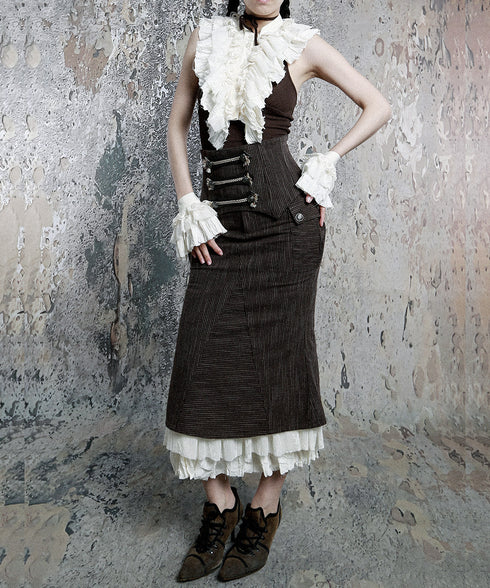 Pinstripe Lace Hem Skirt