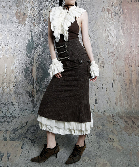 Pinstripe Lace Hem Skirt