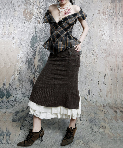 Pinstripe Lace Hem Skirt