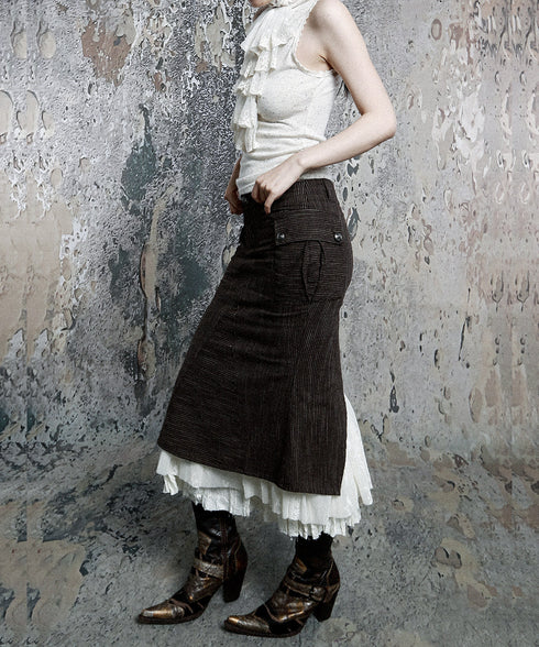 Pinstripe Lace Hem Skirt