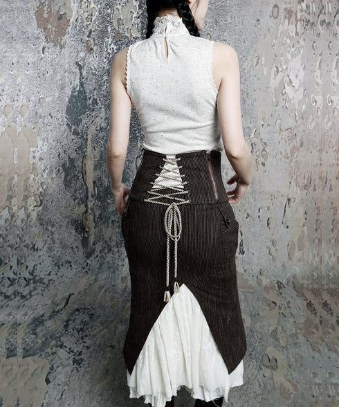 Pinstripe Lace Hem Skirt