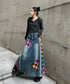 Denim Patchwork Check Skirt