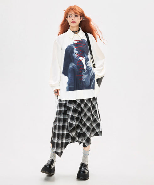 Check Draped Layer Skirt