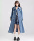 Art Print Sailor Collar Denim Long Coat