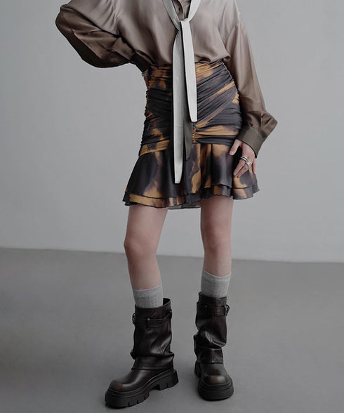 Smoke Dye Ruched Flounce Skirt