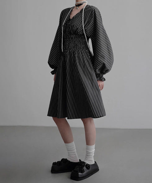 Pinstripe Puff Sleeve Dress