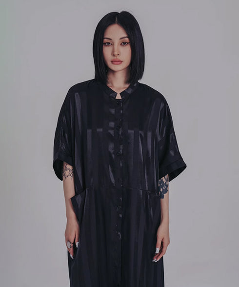 Stand Collar Silky Drape Dress