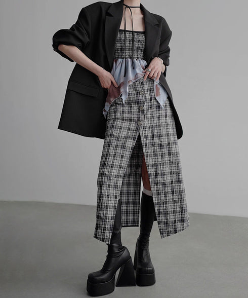 Vintage Check Slit Skirt