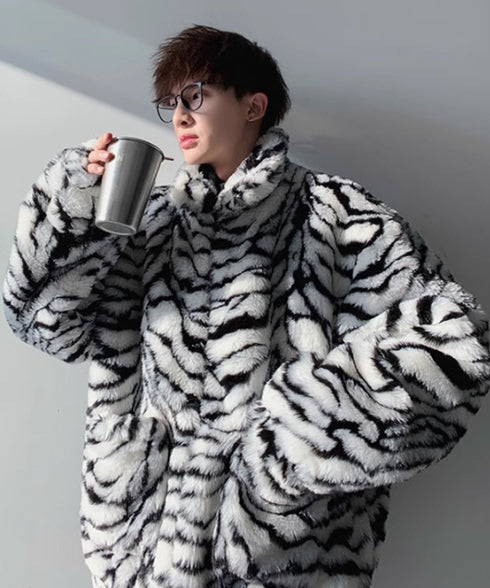 Snow Tiger Pattern Fur Coat