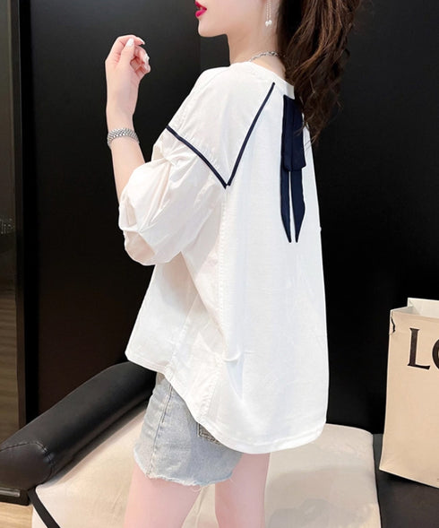 Back Ribbon Puff Sleeve Top